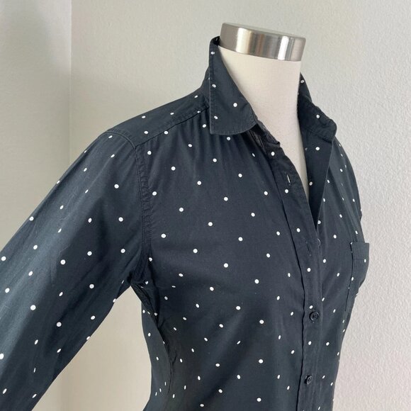 Uniqlo Womens Small Black White Polka Dot Button Up Shirt Long Sleeve Top Blouse - Picture 5 of 6